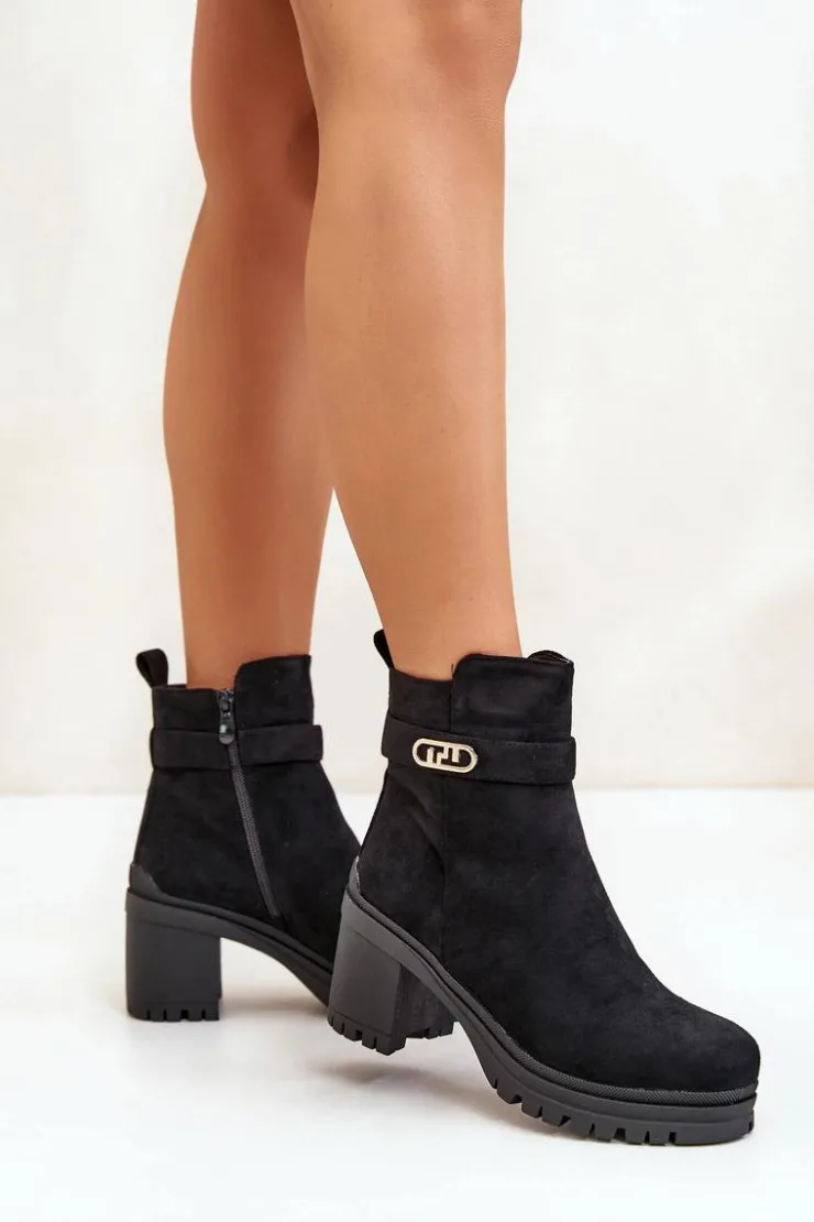 Boto Botki Na Słupku|Czarne Botki*Botki Damskie Na Słupku Eko Zamszowe Ocieplane Na Zamek Czarne Laonora