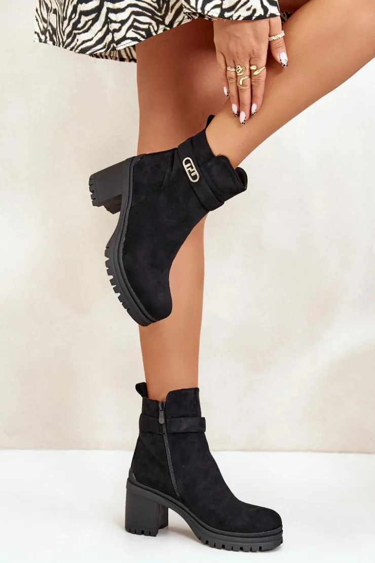 Boto Botki Na Słupku|Czarne Botki*Botki Damskie Na Słupku Eko Zamszowe Ocieplane Na Zamek Czarne Laonora