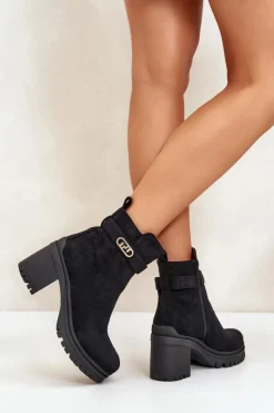 Boto Botki Na Słupku|Czarne Botki*Botki Damskie Na Słupku Eko Zamszowe Ocieplane Na Zamek Czarne Laonora