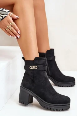 Boto Botki Na Słupku|Czarne Botki*Botki Damskie Na Słupku Eko Zamszowe Ocieplane Na Zamek Czarne Laonora