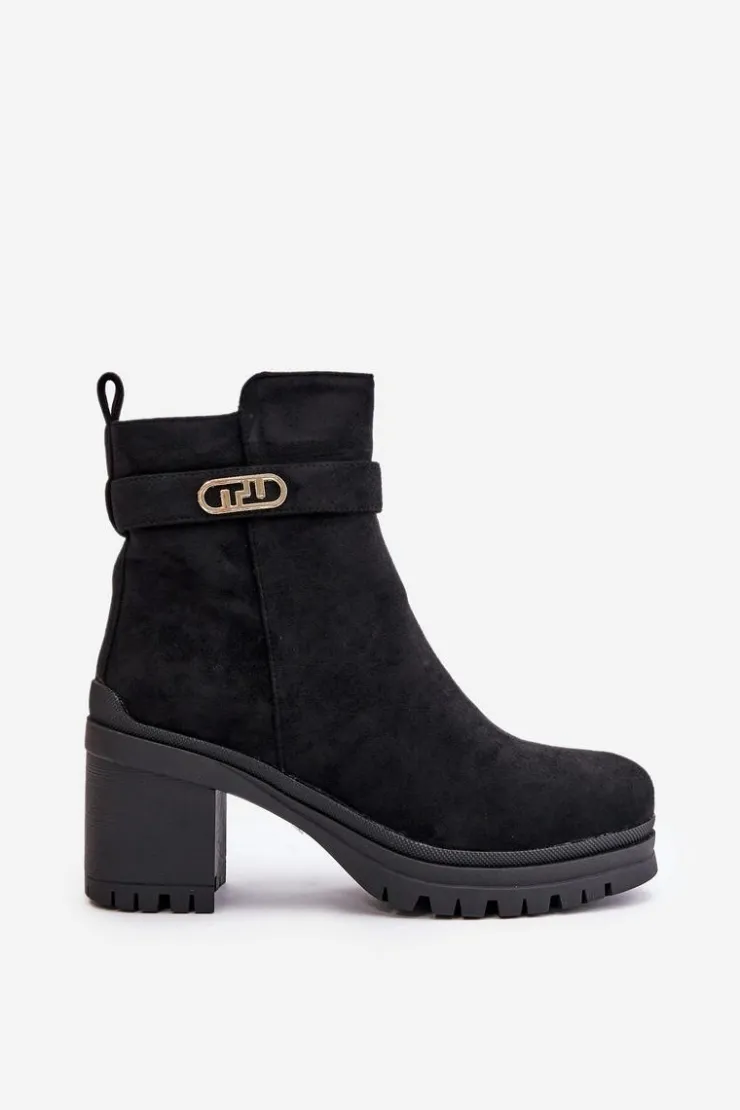 Boto Botki Na Słupku|Czarne Botki*Botki Damskie Na Słupku Eko Zamszowe Ocieplane Na Zamek Czarne Laonora