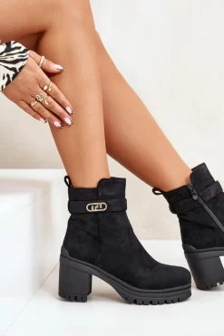 Boto Botki Na Słupku|Czarne Botki*Botki Damskie Na Słupku Eko Zamszowe Ocieplane Na Zamek Czarne Laonora