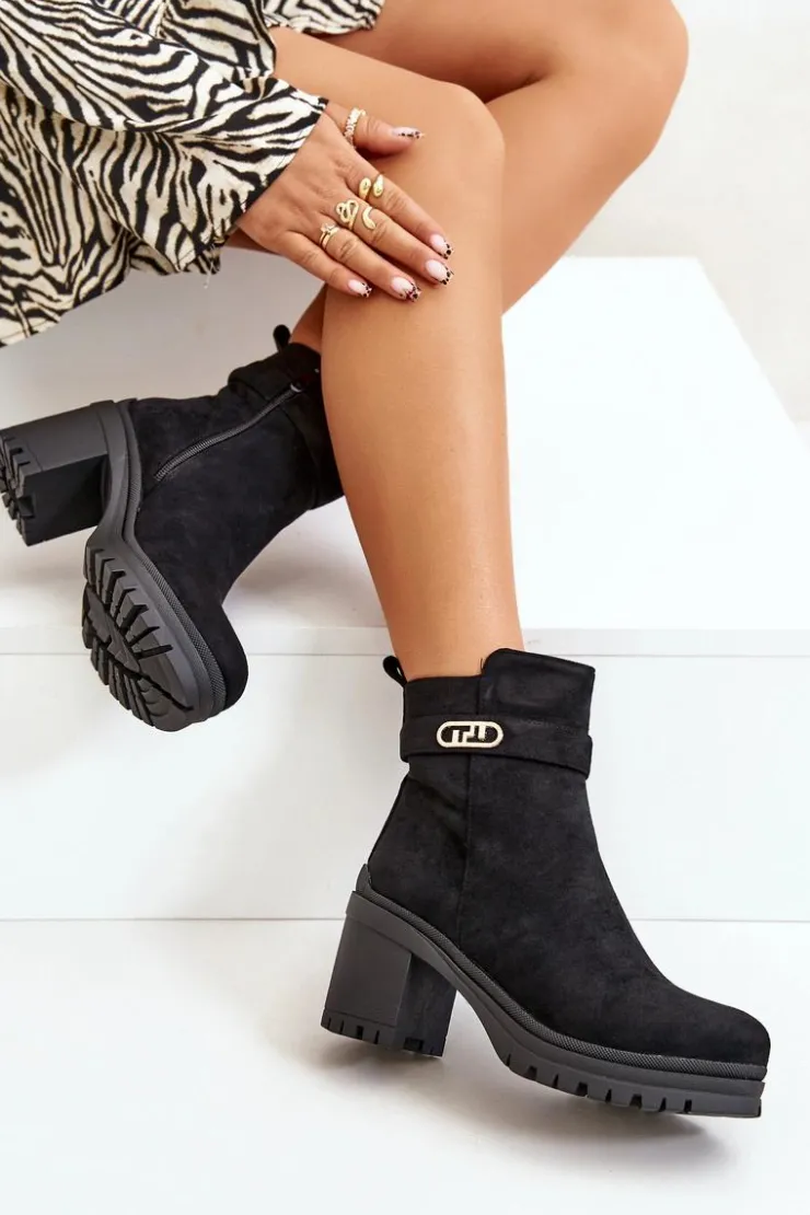 Boto Botki Na Słupku|Czarne Botki*Botki Damskie Na Słupku Eko Zamszowe Ocieplane Na Zamek Czarne Laonora