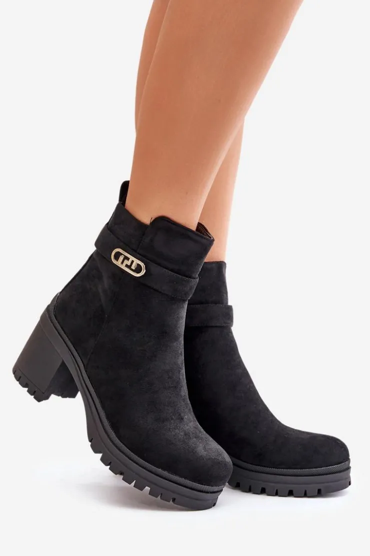 Boto Botki Na Słupku|Czarne Botki*Botki Damskie Na Słupku Eko Zamszowe Ocieplane Na Zamek Czarne Laonora