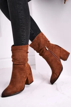 Buty damskie Vinceza Botki Na Słupku|Czarne Botki*Botki Damskie Na Słupku Eko-Zamsz Camel Up Side