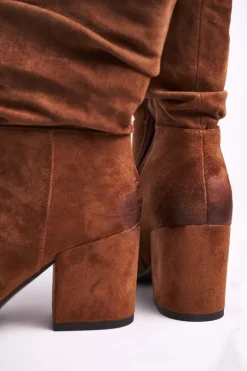 Buty damskie Vinceza Botki Na Słupku|Czarne Botki*Botki Damskie Na Słupku Eko-Zamsz Camel Up Side