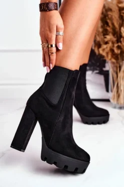 Online Boto Botki Damskie Na Słupku Eko-Zamsz Czarne Juliet