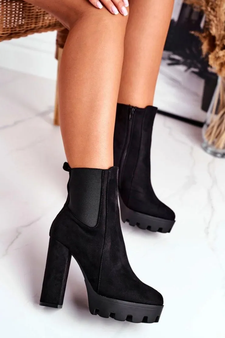 Online Boto Botki Damskie Na Słupku Eko-Zamsz Czarne Juliet