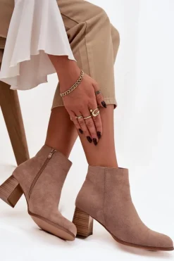 Boto Botki Na Słupku|Botki Na Obcasie*Botki Damskie Na Słupku Eko Zamszowe Beżowe Marilou Beżowy