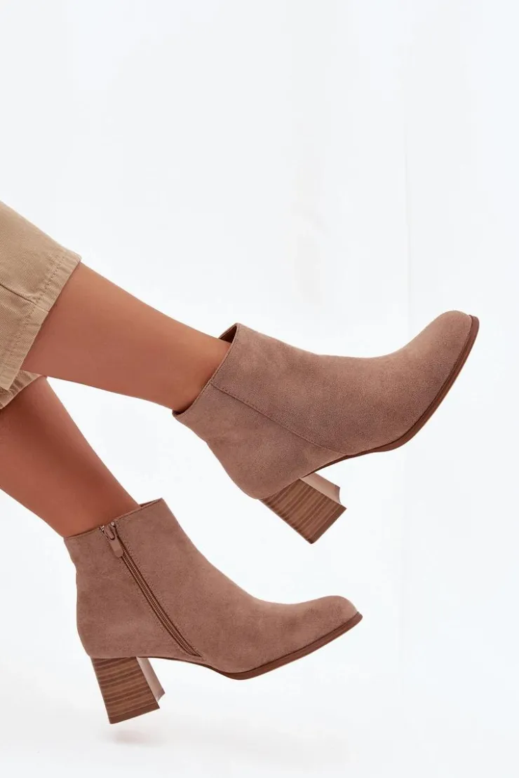 Boto Botki Na Słupku|Botki Na Obcasie*Botki Damskie Na Słupku Eko Zamszowe Beżowe Marilou Beżowy