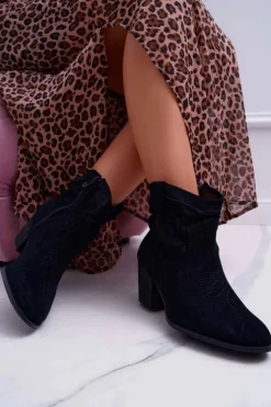 Damskie Boto Botki Damskie Na Słupku Kowbojki Czarne Maverick