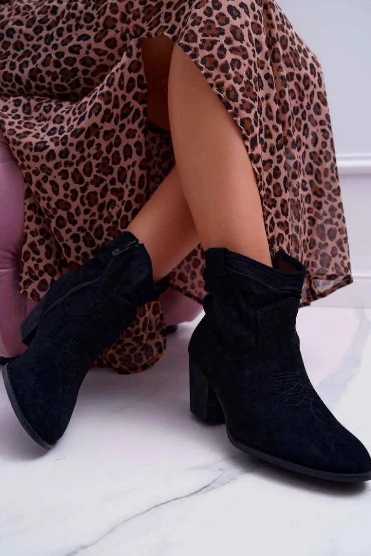 Damskie Boto Botki Damskie Na Słupku Kowbojki Czarne Maverick