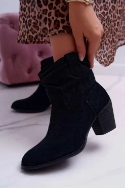 Damskie Boto Botki Damskie Na Słupku Kowbojki Czarne Maverick