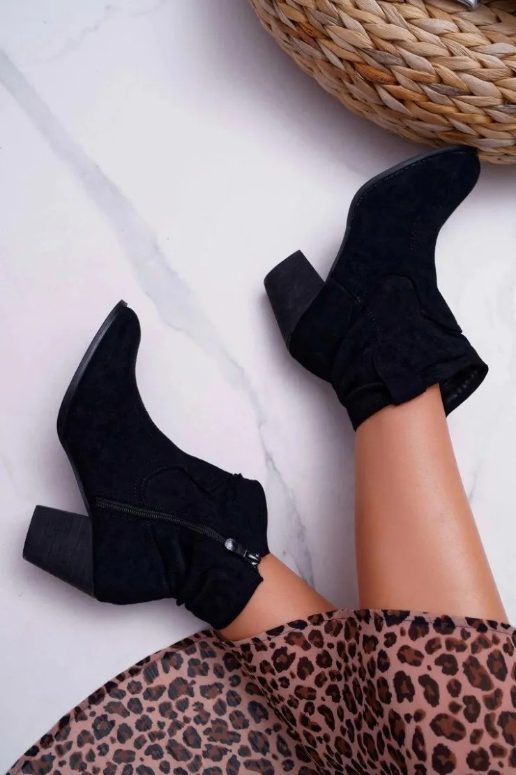 Damskie Boto Botki Damskie Na Słupku Kowbojki Czarne Maverick