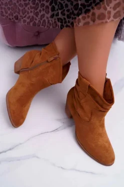 Boto Botki Na Słupku|Botki Zimowe Damskie*Botki Damskie Na Słupku Kowbojki Camel Maverick