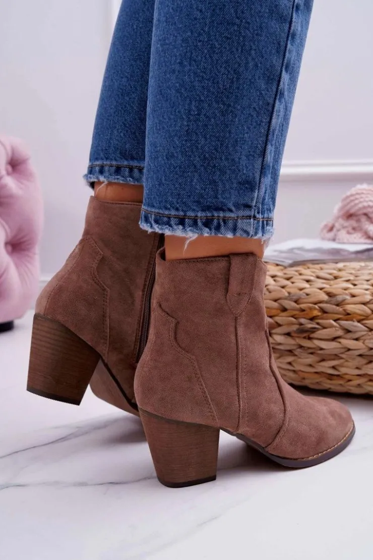 Boto Botki Na Słupku|Brązowe I Beżowe Botki*Botki Damskie Na Słupku Kowbojki Khaki Nutriso