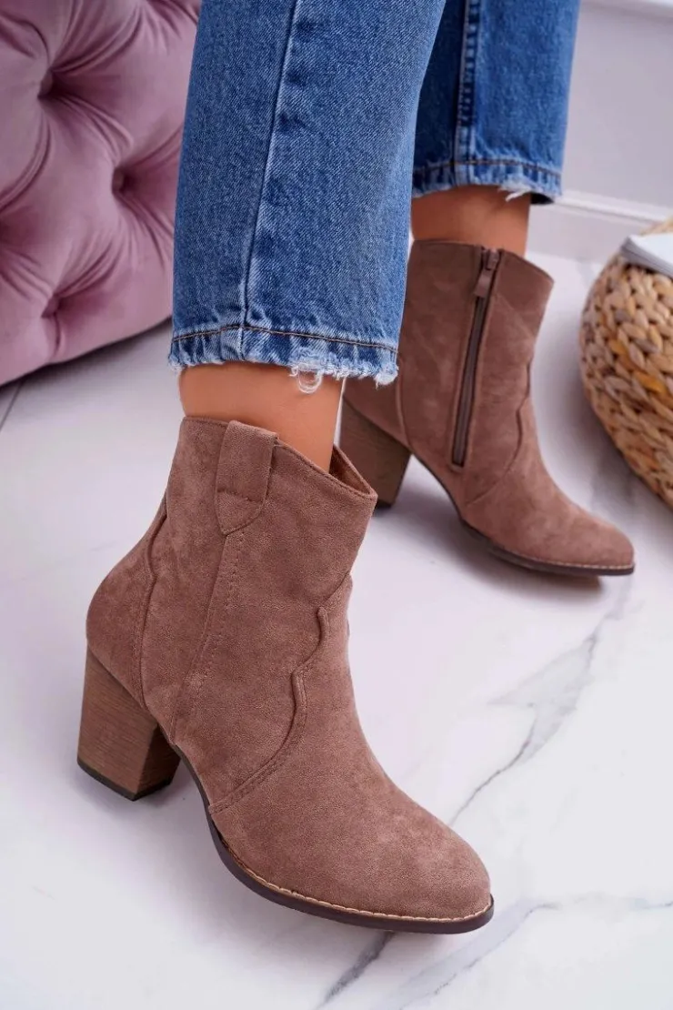 Boto Botki Na Słupku|Brązowe I Beżowe Botki*Botki Damskie Na Słupku Kowbojki Khaki Nutriso