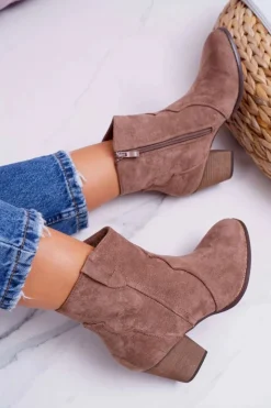 Boto Botki Na Słupku|Brązowe I Beżowe Botki*Botki Damskie Na Słupku Kowbojki Khaki Nutriso