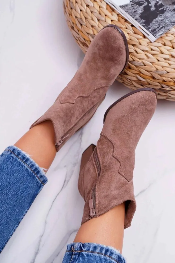 Boto Botki Na Słupku|Brązowe I Beżowe Botki*Botki Damskie Na Słupku Kowbojki Khaki Nutriso