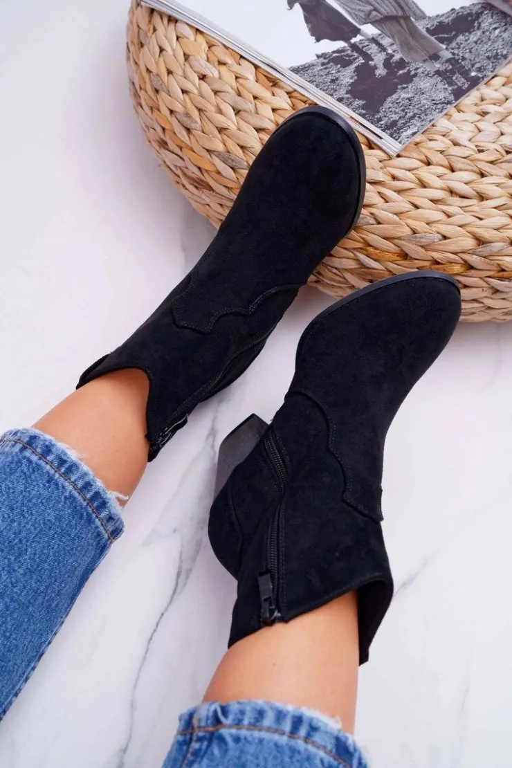 Sale Boto Botki Damskie Na Słupku Kowbojki Czarne Nutriso