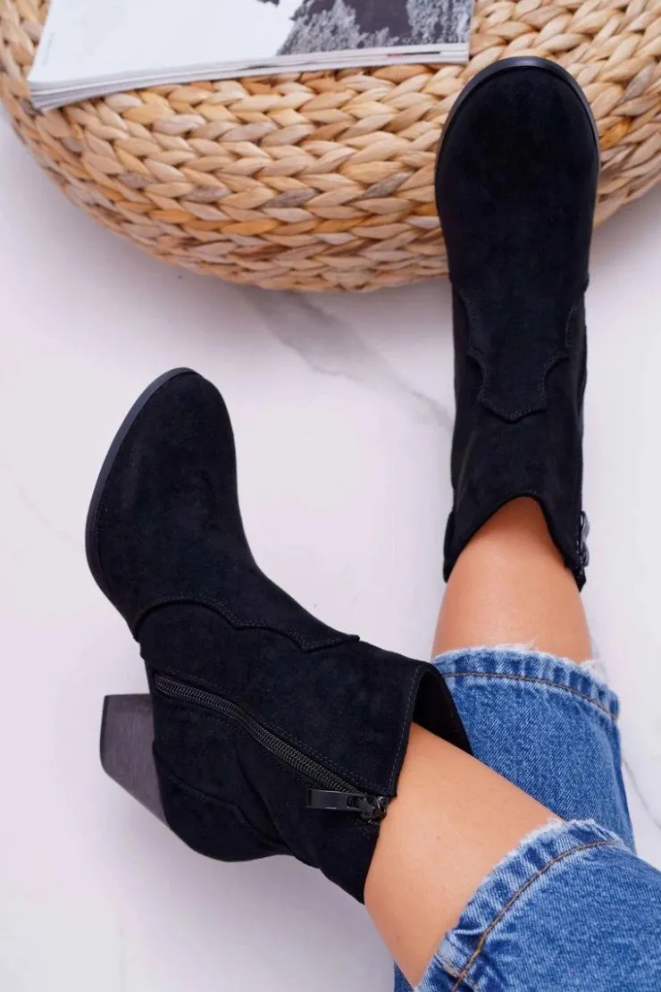 Sale Boto Botki Damskie Na Słupku Kowbojki Czarne Nutriso