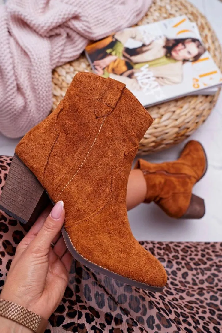 Sale Boto Botki Damskie Na Słupku Kowbojki Camel Nutriso