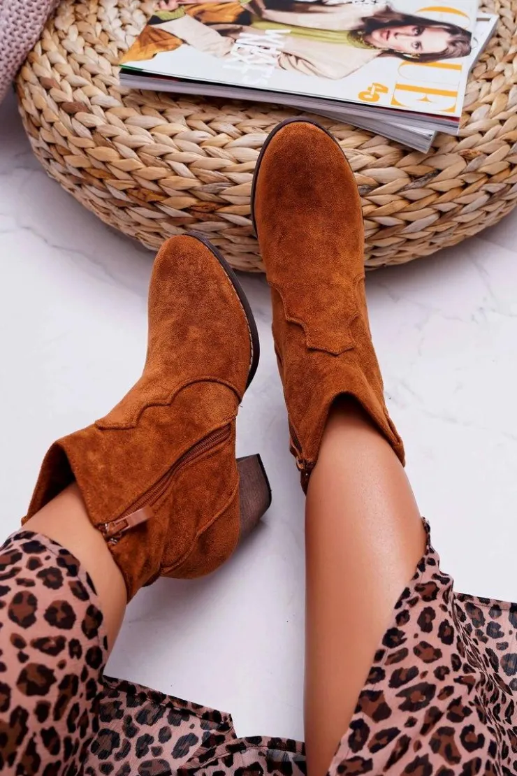 Sale Boto Botki Damskie Na Słupku Kowbojki Camel Nutriso