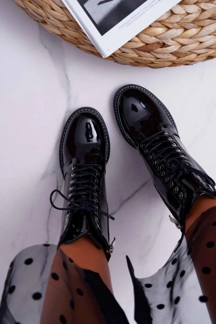 Damskie Boto Botki Damskie Na Słupku Lakierowane Czarne Insist