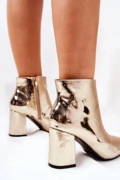 Boto Botki Na Słupku|Botki Zimowe Damskie*Botki Damskie Na Słupku Lustrzane Złote Ferty