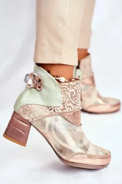 Discount Maciejka Botki Damskie Na Słupku Beżowe 03410-04