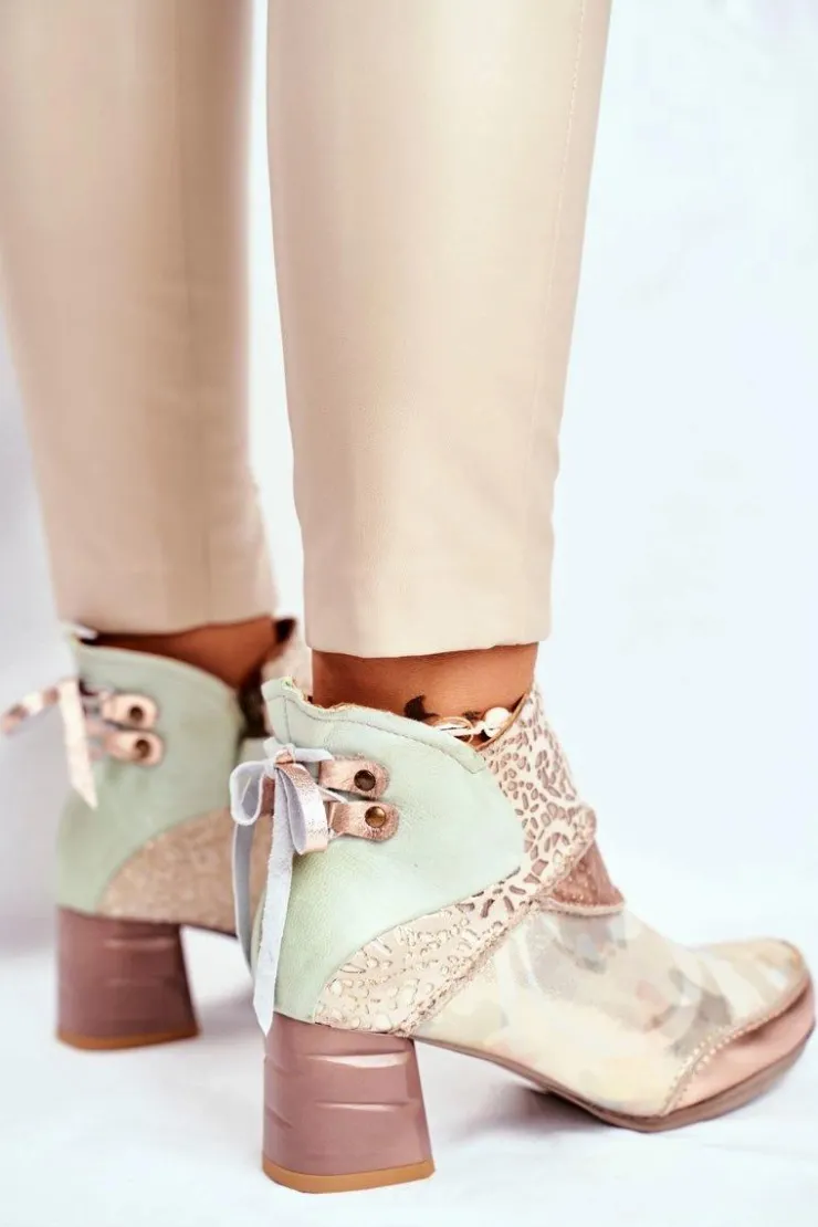 Discount Maciejka Botki Damskie Na Słupku Beżowe 03410-04