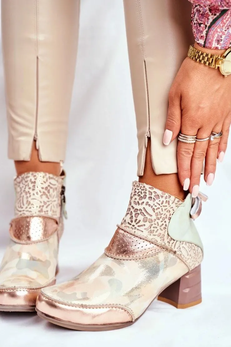 Discount Maciejka Botki Damskie Na Słupku Beżowe 03410-04