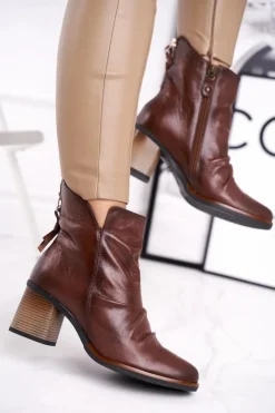 Damskie Maciejka Botki Damskie Na Słupku Brązowe 04757-02