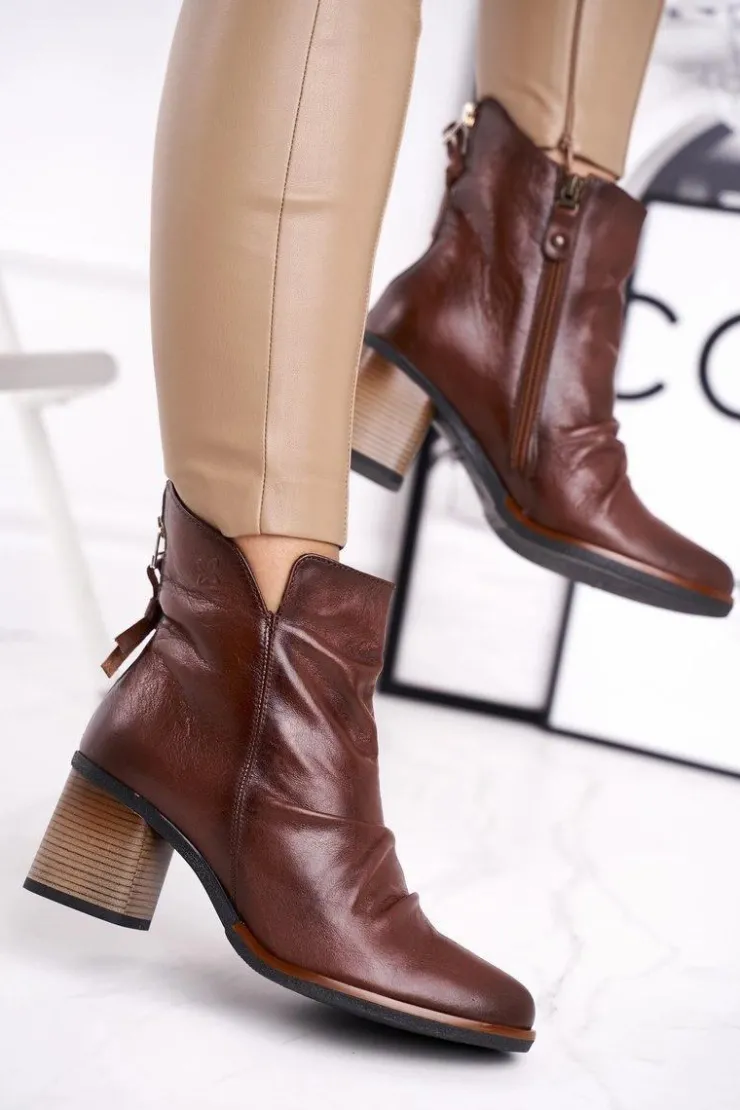 Damskie Maciejka Botki Damskie Na Słupku Brązowe 04757-02