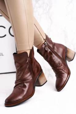 Damskie Maciejka Botki Damskie Na Słupku Brązowe 04757-02