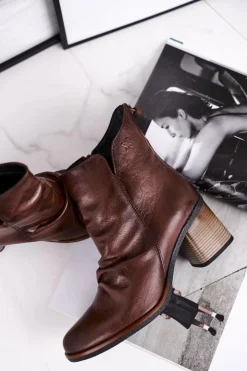 Damskie Maciejka Botki Damskie Na Słupku Brązowe 04757-02