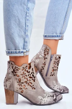 Maciejka Botki Damskie Na Słupku Wiosenne Popielate 04369-13