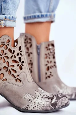 Maciejka Botki Damskie Na Słupku Wiosenne Popielate 04369-13
