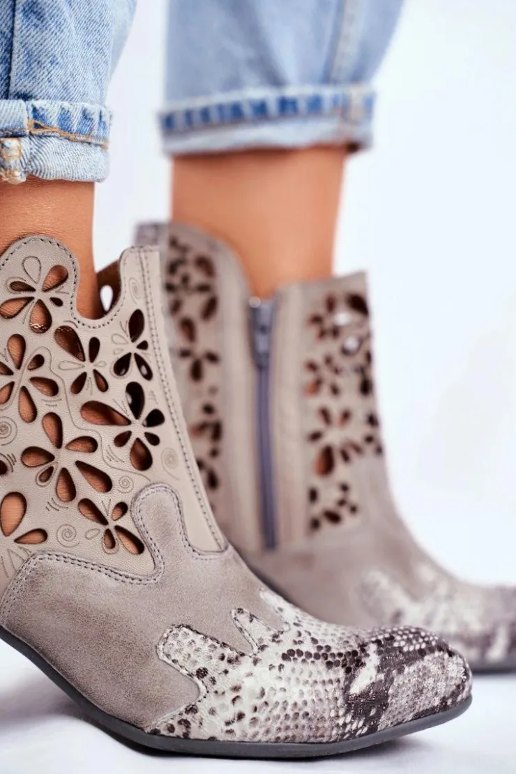 Maciejka Botki Damskie Na Słupku Wiosenne Popielate 04369-13