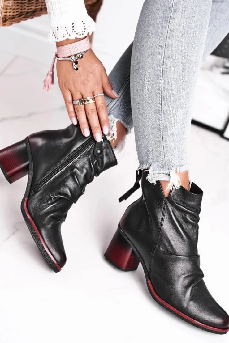 Hot Maciejka Botki Damskie Na Słupku Czarne 04757-01