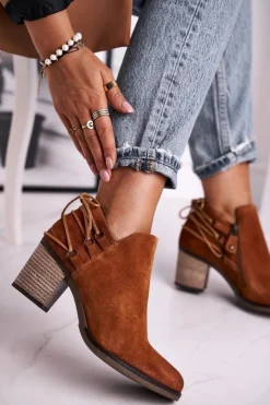 Maciejka Botki Wiosenne|Botki Maciejka*Botki Damskie Na Słupku Skóra Rude 04812-29