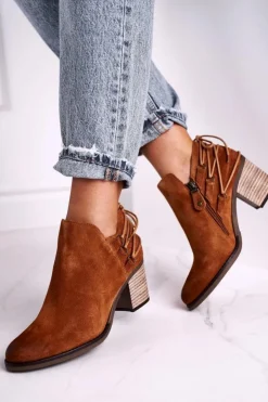 Maciejka Botki Wiosenne|Botki Maciejka*Botki Damskie Na Słupku Skóra Rude 04812-29