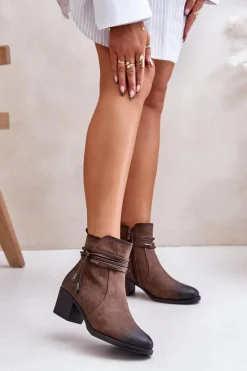 Boto Botki Ocieplane|Botki Na Obcasie*Botki Damskie Na Słupku Ocieplane Brązowe Lobina Brązowy