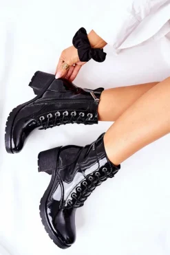 Buty damskie Vinceza Botki Sznurowane|Botki Na Słupku*Botki Damskie Na Słupku Ocieplane Lakierowane Czarne Dunaff