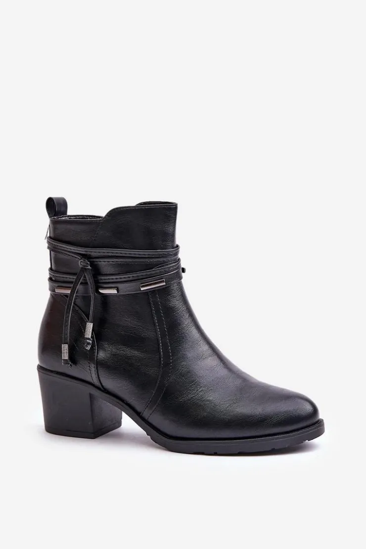 Damskie Boto Botki Damskie Na Słupku Ocieplane Czarne Lobina