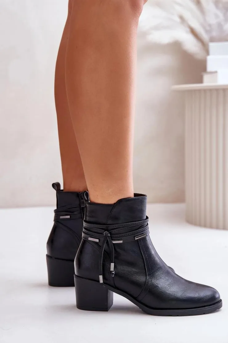 Damskie Boto Botki Damskie Na Słupku Ocieplane Czarne Lobina