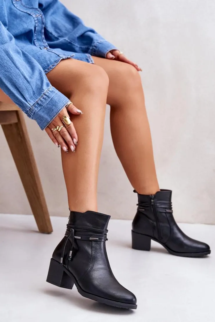 Damskie Boto Botki Damskie Na Słupku Ocieplane Czarne Lobina