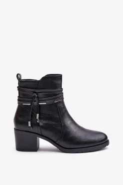 Damskie Boto Botki Damskie Na Słupku Ocieplane Czarne Lobina