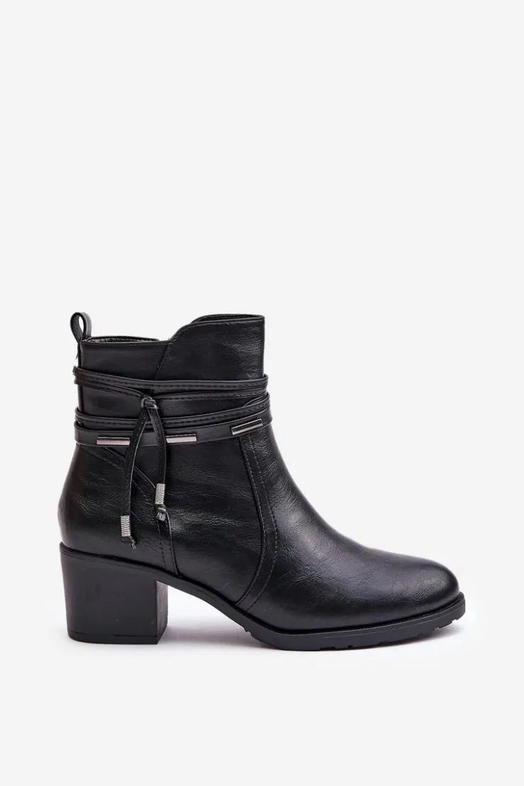 Damskie Boto Botki Damskie Na Słupku Ocieplane Czarne Lobina