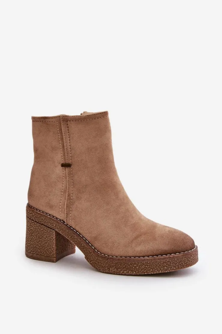 Hot Boto Botki Damskie Na Słupku Ocieplane Eko Zamszowe Beżowe Arkesia Beżowy